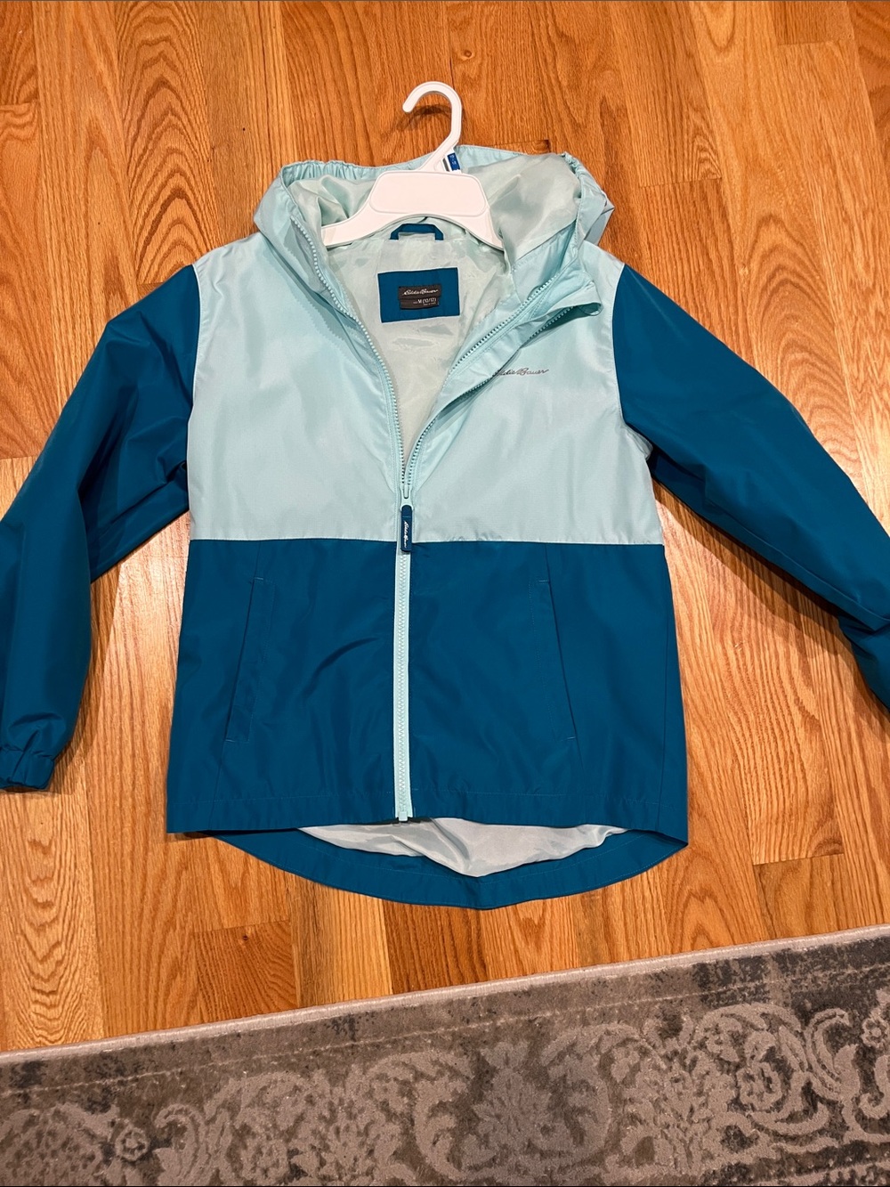 Eddie Bauer Light Teal and Teal Colorblock Hooded Jacket